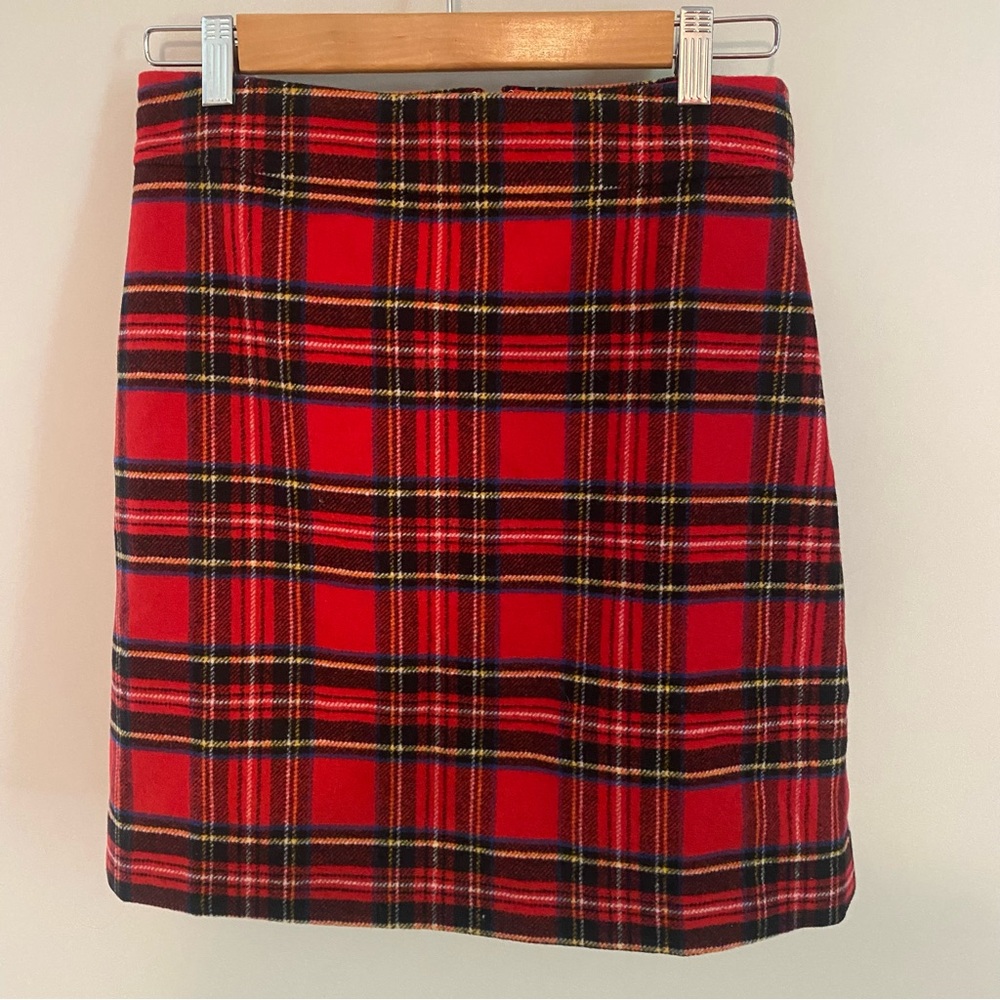 Woman's J. Crew Size 2 Wool Blend A Line Red Tartan Plaid Skirt NEW NWT  #BV140